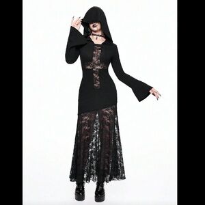 NEW MISTRESS OF THE DARK LACE HOODED BLACK DRESS